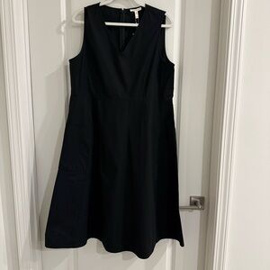 Eileen Fisher Organic Cotton Stretch Poplin Midi Dress-Black-NWT